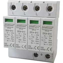 Überspannungsschutz Blitzschutz Kombiableiter SPD Typ B+C (T1+T2) 4-polig - Sonstige Elektroinstallationsartikel, 4-poliger Kombiableiter mit Steckmodulen für effektiven Blitzschutz und Ansprechzeit unter 25 ns, ideal für sichere Haushaltsinstallationen.