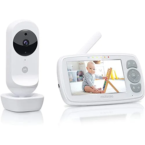 Motorola Nursery VM34 Babyphone mit Kamera - 4.3 Zoll Farbdisplay - Babyphone mit Kamera für Eltern, die das Wohlbefinden ihres Babys im Blick haben möchten. Mit Infrarot-Nachtsicht, Temperaturüberwachung und beruhigenden Schlafliedern für eine sichere Schlafumgebung.