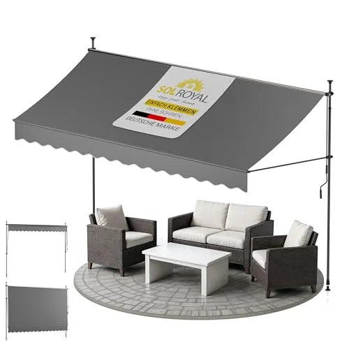 Sol Royal Klemmmarkise 4m breit ohne Bohren – Klemm-Markise mit Handkurbel Balkon Terrassen Sonnenschutz - Standmarkise Anthrazit UV-Beständig Balkonmarkise zum Klemmen Witterungsbeständig BM3
