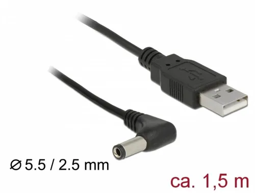 USB Strom Adapterkabel A Stecker - Hohlstecker 5,5 x 2,5mm 90° gewinkelt 1,50m