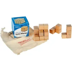 Kleiner Soma-Würfel aus Holz, naturfarben