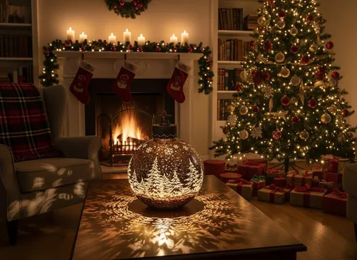LED Dekoobjekt Kugel FROSTY WINTERWALD H. 29cm - Fensterdekoration aus braunem Glas, ideal für festliche Stimmung und winterliche Akzente in jedem Raum.
