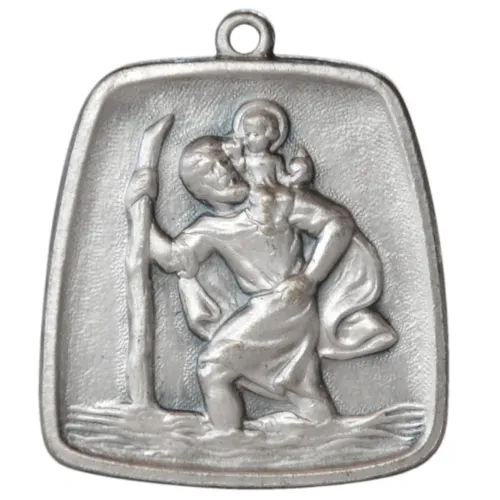 Heiliger Sankt St. Christophorus 3D Relief Metall Anhänger Talisman 28 x 26 mm
