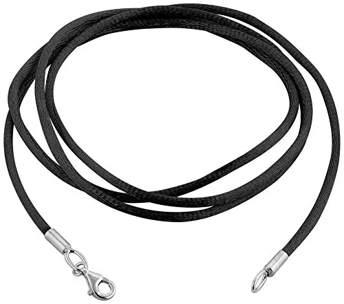 Nenalina Damen Halskette Seidenband schwarz mit 925er Sterling Silber Verschluss - Elegante Kette aus feinem Seidenband mit hochwertigem Karabinerverschluss, perfekt für Schmuckanhänger. Ideal als stilvolles Geschenk für besondere Anlässe.