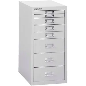 Bisley Schubladenschrank MultiDrawer, 8 Schübe aus Metall, lichtgrau - Schubladenschrank aus robustem Metall mit 8 leichtgängigen Schüben, ideal für Büro und Werkstatt. Perfekt für DIN A4 Unterlagen, inklusive 5 Jahre Herstellergarantie.