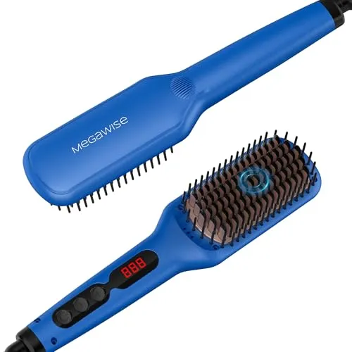 Glätteisenbürste Keramik Ionen Haarglätter Bürste für zu Hause | MCH Schnelle 20s Heiztechnik mit Auto-Aus Sicherheit | Anti-Verbrühung mit Universal Dual Spannung (Enzianblau)