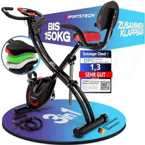 Sportstech Heimtrainer fahrrad Klappbar 3in1, [CurvedX] tiefer Einstieg, bis 150 KG, Ergometer, Hometrainer fahrrad, Ergometer Heimtrainer Senioren, Fitnessbikes, fitnessgeräte für zuhause, X150