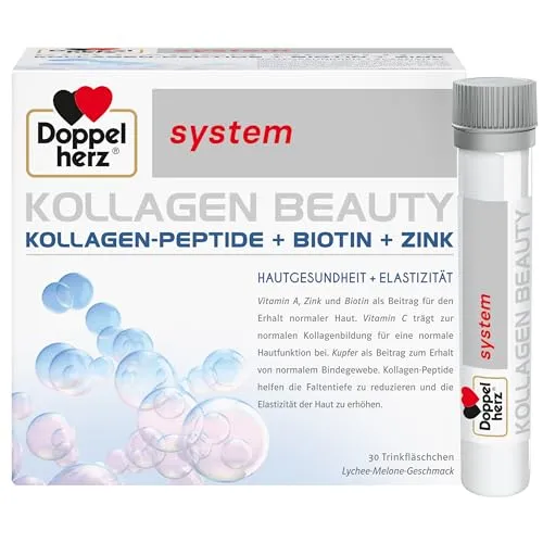 Doppelherz Kollagen Beauty System 30 ST - Nahrungsergänzungsmittel für schöne Haut und Haare, enthält 2,5 g Kollagen-Peptide und wertvolle Vitamine, gluten- und lactosefrei, ideal für die tägliche Beauty-Routine.