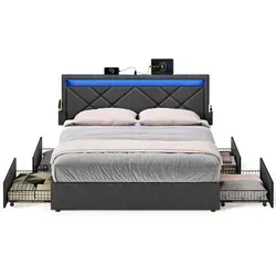 VASAGLE Polsterbett 180x200 cm mit LED und Schubladen