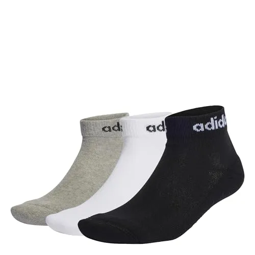 adidas Unisex Linear Ankle Cushioned Socks 3 Pairs, Medium Grey Heather / White / Black, 37-40