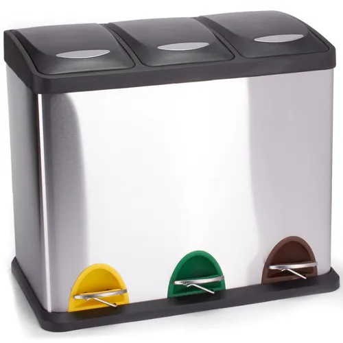 MSV Mülleimer Mülltrennsystem 24 L – 3x8 Liter Edelstahl Treteimer - Praktisches Mülltrennsystem mit drei herausnehmbaren Inneneimern für einfache Müllsortierung. Edelstahl-Gehäuse sorgt für Langlebigkeit und edles Design. Ideal für Küche, Büro und mehr.