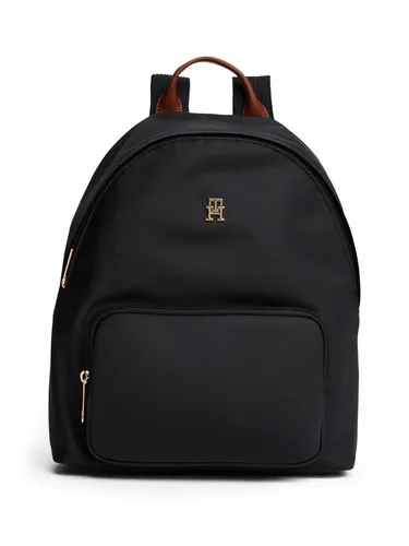 Tommy Hilfiger AW0AW17939 Schwarzer Rucksack mit Monogramm - Lässiger Nylon Rucksack mit TH-Monogramm-Plakette, ideal für den täglichen Gebrauch. Gepolsterte Rückseite und verstellbare Schulterriemen für optimalen Tragekomfort.