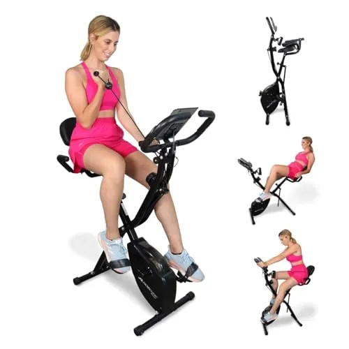 Mobiclinic® Everest Klappbarer Heimtrainer mit Widerstandsbändern - Fahrradergometer mit 8 Widerstandsstufen, LCD-Display und verstellbarem Sitz für ein individuelles Training. Faltbar und platzsparend, ideal für Zuhause.