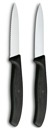 Victorinox Swiss Classic Gemüse- und Schälmesser, für Obst und Gemüse, Extra Scharf, Gerade und Wellenschliff, Rostfreier Stahl, Schwarz