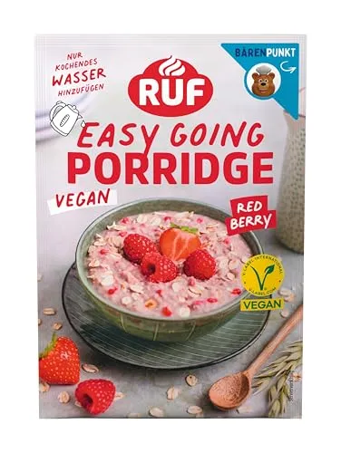 Produktbild RUF Veganes Porridge Red Berry Oats, Haferbrei mit Erdbeeren & Himbeeren, einfache Zubereitung, Oatmeal im praktischen Portionsbeutel, 1 x 60 g