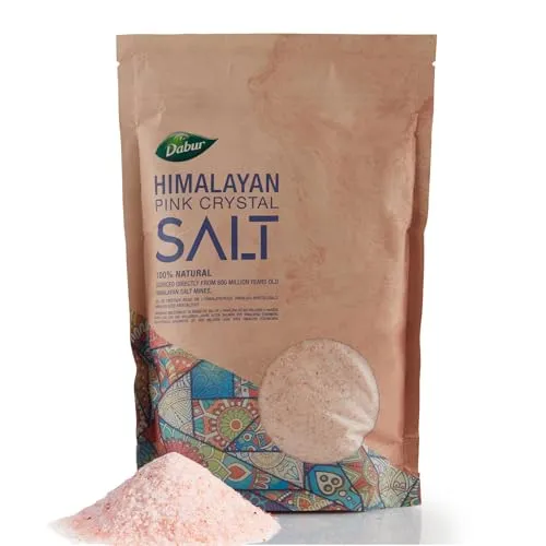 Dabur 1884 Himalayan Pink Crystal Salt | rosa Salz grob | 100% Natural Unrefined Seasoning | grobe Kristalle für Küche und Tisch | 1 kg