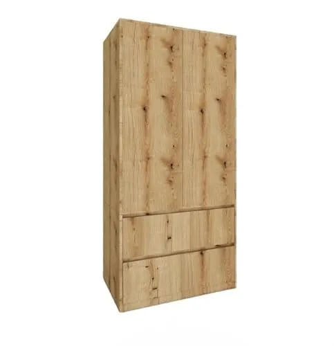 BDW - Kleiderschrank mit Schubladen - Schrank 90 cm breit, 181 cm hoch, 51 cm tief - Flurschrank 2 türig, mit Kleiderstange und Einlegeböden - für Schlafzimmer, Kinder, Flur - Eiche Evoke