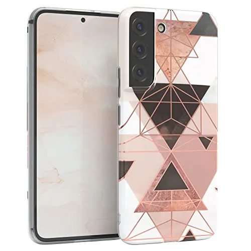EAZY CASE Handyhülle Silikon mit Kameraschutz kompatibel mit Samsung Galaxy S22 5G, im Geometrie Design, Geometrie Motiv Hülle, Ultra dünn, Slimcover, Silikonhülle, Backcover, Rosa Braun