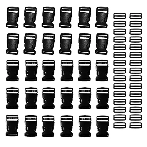 Produktbild HUAZIZ 30Stück Klickverschluss Klick-Verschluss aus Kunststoff Klippverschluss Steckschließer Steckverschluss für 25mm Gurtband, Ersatz Schnalle Reparatur, Näh Zubehör,Seitenschnalle, Schwarz