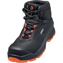 uvex 3 Stiefel S3 schwarz, orange Weite 10 Gr. 50 - Arbeitsschuhe mit innovativer Sohlentechnologie für besten Dämpfungskomfort und zusätzlichen Schutz bei schweren Anwendungen. Wasserabweisendes Leder und metallfreie Zehenschutzkappe bieten Sicherheit und Tragekomfort.