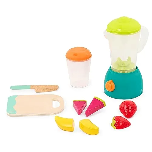 B. toys Mini Chef – Fruchtiger Smoothie – Spielset mit Mixer | 13-teiliges Smoothie-Spielset mit Mixer, Becher, Holz-Schneidebrett, sicherem Messer und Obststücken, 3+ Jahre