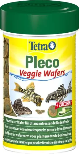 Tetra Pleco Veggie Wafers - Fischfutter für pflanzenfressende Bodenfische, mineralreiche Zucchini für verbesserte Vitalität, 100 ml
