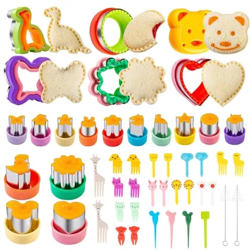 Stück Ausstechformen, Ausstecher Brot und Gemüse Kinder, Brot Ausstecher für Kinder, Sandwich Ausstecher Kit, Bento Zubehör für Sushi, Obst, Kuchen, Kekse 48
