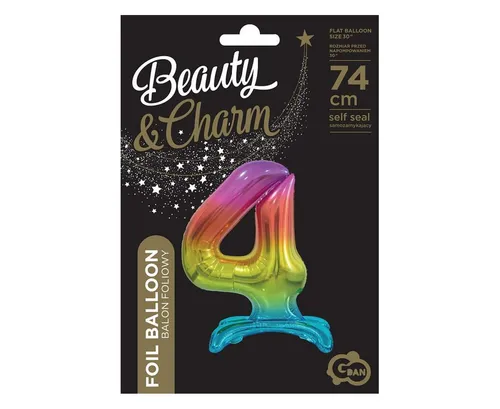 Balon foliowy B&C Cyfra stojąca 4, tęczowa, 74 cm BC-AST4 GODA 5902973129052