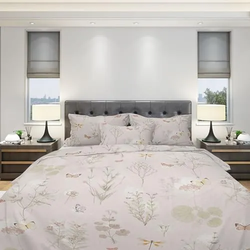 DILIOS Premium Bettwäsche 135x200 – 100% Baumwolle, ÖKO-TEX Zertifiziert, Renforcé, Atmungsaktiv & Antiallergisch, mit Reißverschluss, 2teilig – Bettbezug + Kissenbezug 80x80, Beige Floral