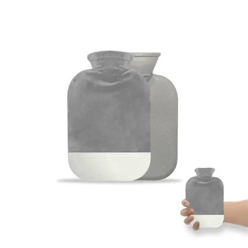 Miniatur Wärmflasche mit Bezug, Wärmflasche Bezug Abnehmbar, Waschbarer Flaschenbezug, Wärmbeutel für Warm und Bequem (Gray, 500ML)