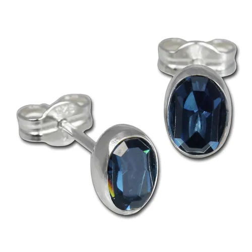 SilberDream Ohrringe Damen 925 Silber Ohrstecker oval Zirkonia blau SDO552B