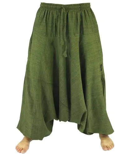 Haremshose Pluderhose Pumphose Aladinhose - grün - Weit geschnittene Haremshose aus 100% Baumwolle, fair gehandelt in Nepal. Ideal für den Ethno-Stil und ganzjährig tragbar.