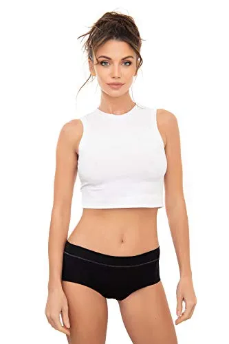 Evoni Damen T-Shirt aus Baumwolle | ärmelloses Top | atmungsakteves Oberteil | Tee Bauchfrei | Crop Top | kurzes Cropped Shirt weiß S