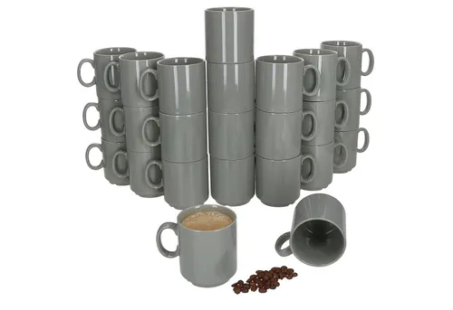 MamboCat Becher 24er Set Event Kaffeebecher 250ml grau - Praktisches 24er Set grauer Porzellan-Kaffeebecher mit 250ml Füllmenge. Stapelbar und spülmaschinengeeignet – ideal für jeden Anlass, von Frühstück bis Kaffeerunde.