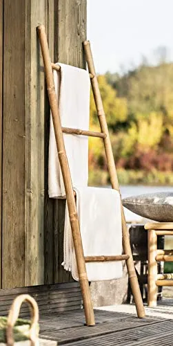 Dekoleidenschaft Handtuchleiter aus Bambus, 115 cm hoch - Handtuchständer aus hellem Bambus, ideal für eine natürliche Atmosphäre. Stabil und vielseitig einsetzbar, auch als Pflanzenleiter oder Kleiderständer.
