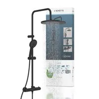 ADRIA Überkopf-Brauseset mit Thermostatarmatur, Schwarz matt - Brausegarnituren mit drei Strahlarten und Antikalk-Noppen. Die Thermostatarmatur sorgt für konstanten Temperaturfluss und erhöht die Sicherheit durch die 38°C-Sicherheitssperre.