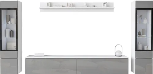Mirjan24 Wohnwand Doppo II - Griffloses Design für modernes Wohnen - Wohnwände - Hochwertige Schrankwand mit grifflosen Öffnen, vielseitig aufstellbar oder hängend und optional mit LED-Beleuchtung.
