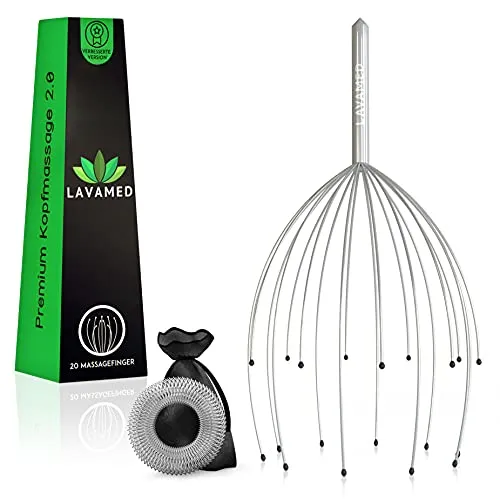LAVAMED® Kopfmassage Premium Kopfmassage-Gerät - Massagespinne für Kopf - Kopfkrauler mit 20 Massage Armen - Das perfekte Geschenk
