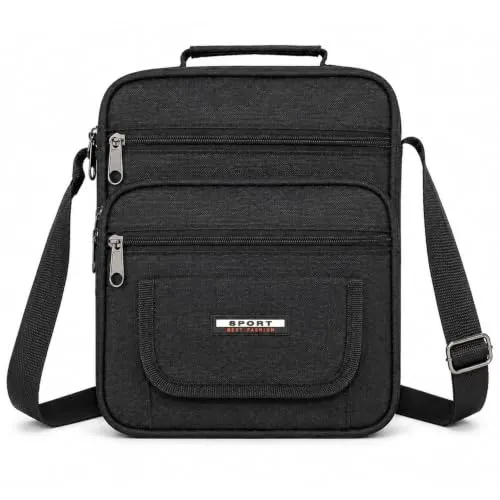 Sotala Umhängetasche Schultertasche Crossbody Tasche Messenger Bag Herren Damen Schwarz kleine Arbeitstasche Freizeittasche Citybag Reise Handgepäck Polyester mit vielen Fächern Tragegriff