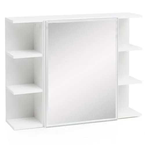 FINEBUY Spiegelschrank FB51815 - Moderner Badezimmerschrank mit Spiegel, Maße 80x65x20 cm, aus hochwertigem MDF in Weiß, ideal für platzsparende Aufbewahrung und stilvolle Badgestaltung.