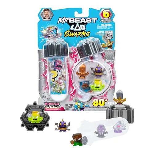 MrBeast Lab Swarms Battle Fusion-Serie, über 80 einzigartige, 2,5 cm große Swarms zum Sammeln, Laborpackung mit 6 Mini-Monstern, 6 Sammelstickern & 2 Fusions-Kapseln für Dein eigenes MrBeast Lab
