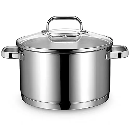 Linnuo Induktion Kochtopf 24cm mit Glasdeckel - Kochtopf 6l aus hochwertigem 18/10 Edelstahl, mit ergonomischen Hohlgriffen, für alle Herdarten geeignet, ideal für sicheres und energiesparendes Kochen.