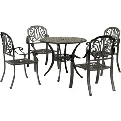 vidaXL 5-tlg. Garten-Essgruppe aus Aluminiumguss - Braun - Elegante Garten-Essgruppe mit robustem Aluminiumguss für langlebige Nutzung. Ideal für entspannte Stunden im Freien. Inklusive Schirmloch für zusätzlichen Komfort.
