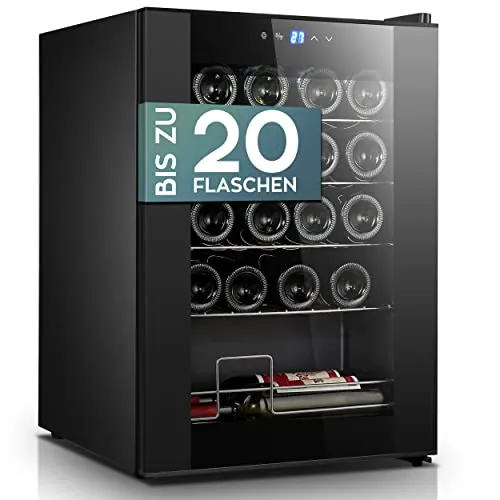Heinrich's Weinkühlschrank 53L für 20 Flaschen - Getränkekühlschrank mit Touch-Temperatureinstellung von 5 bis 18°C und stilvoller LED-Innenbeleuchtung – ideal zur optimalen Lagerung Ihrer Weinsammlung.