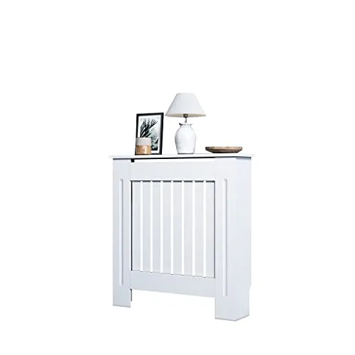 SONNI Heizkörperverkleidung, Klein, Modern, Vertikal Lamelle, Weiß, Lackiert, Schrank Heizkörper Abdeckung für Wohnzimmer, Schlafzimmer, Küche, 78x19x81.5cm, GRCV78W.