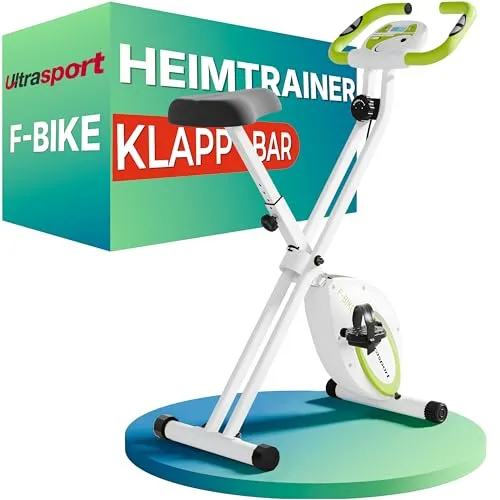 Ultrasport Heimtrainer Fahrrad Klappbar - Extra Leise & Komfort-Sattel - Fahrradergometer für effektives Herz-Kreislauf-Training bis 130 KG. Ergonomischer Komfort-Sattel und geräuscharme Magnetbremse für ideales Training zu Hause.