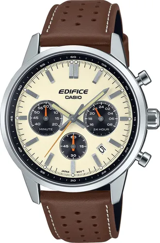Casio EFR-575L-7AEF Edifice Chronograph - Elegante Herrenuhr mit Lederband - Chronograph für Männer mit präzisem Quarzwerk, Stoppfunktion und stilvollem, kratzunempfindlichem Design. Ideal für jeden Anlass und wasserdicht bis 10 bar.
