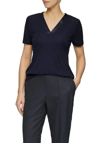 T-Shirt mit Satinausschnitt - Damen T-Shirt mit kurzem Ärmel und elegantem V-Ausschnitt, ideal für einen lässigen und zugleich stilvollen Look.