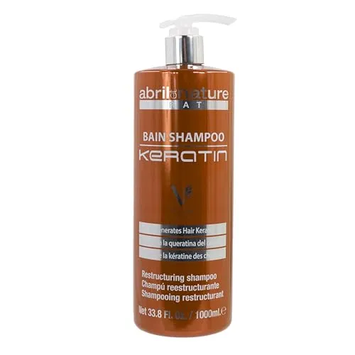 abril et nature - Professionelles Friseur-Shampoo Keratin - Repariert und restrukturiert - Für glanzloses Naturhaar - Ultra-schnelle Wirkung - Kräftigende Keratin-Behandlung - 1000 ml