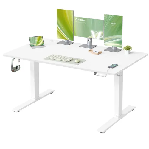 VASAGLE Höhenverstellbarer Schreibtisch 140 cm – USB-C, 3 Speicherplätze, Erinnerung für aktives Sitzen - Dieser höhenverstellbare Schreibtisch bietet Ihnen 33,3% mehr Platz für Geräte und sorgt mit drei Speichertasten und einer Erinnerung bei langem Sitzen für einen komfortablen Arbeitsalltag. Ideal für eine ordentliche Bürogestaltung.